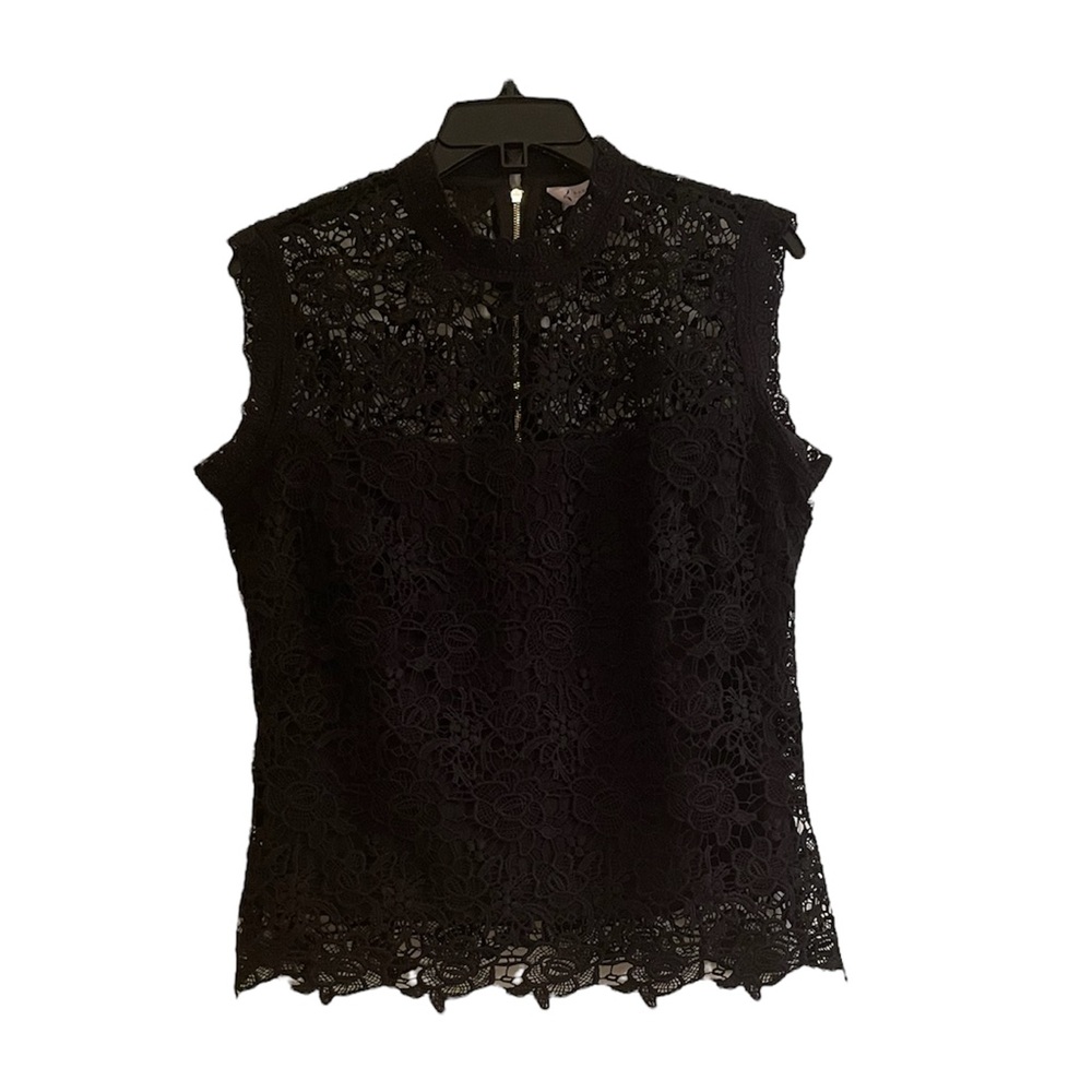 NANETTE NANETTE LEPORE Black Lace Romantic Eyelet Sleeveless Blouse
